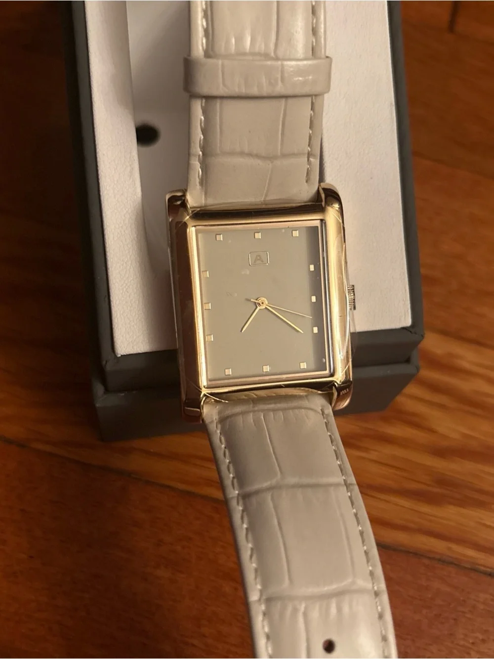 Armitron Gold-Tone Rectangular Watch with Cream Strap